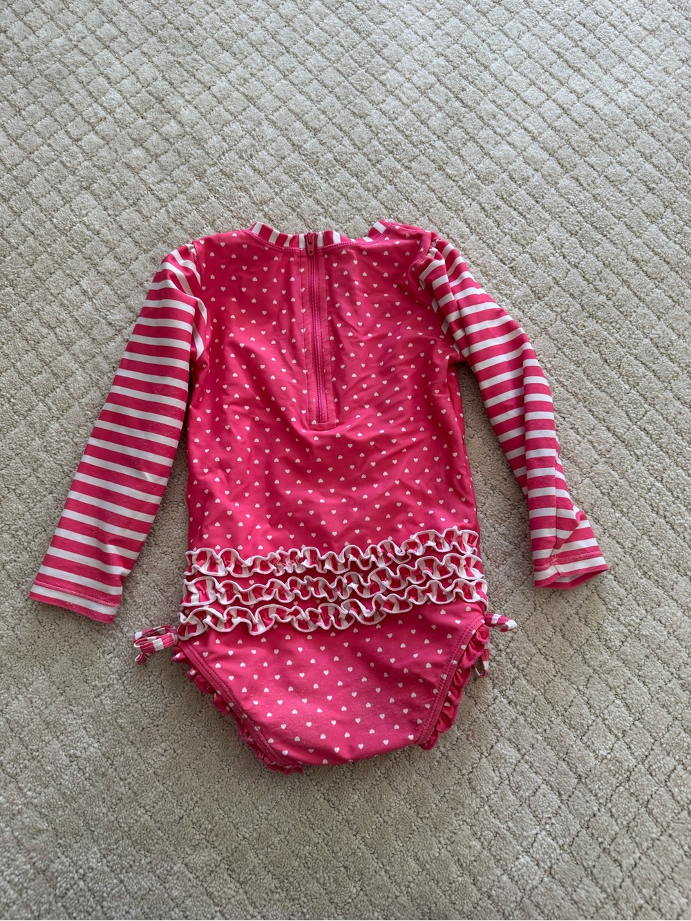 Ruffle Butts Pink & White Ruffle Long Sleeve One-Piece Swimsuit